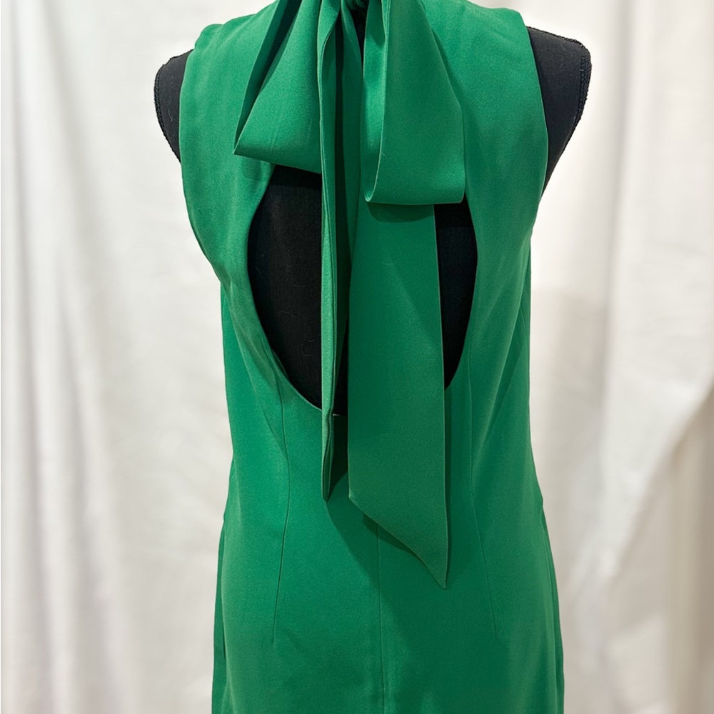 Backless Green BCBG Dress with Bow Accent